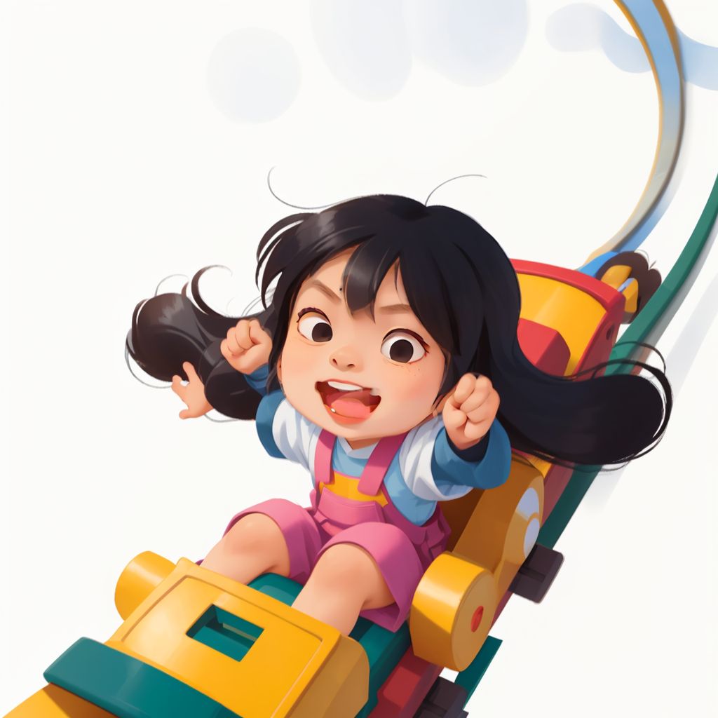 Elisa on a roller coaster, screaming with joy, with a blurred background showing the speed