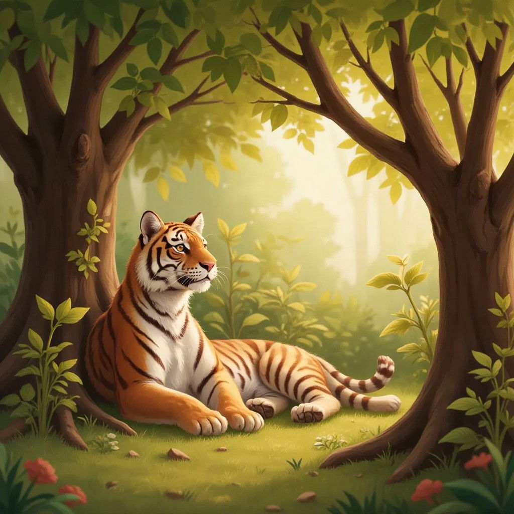 A friendly tiger Tara resting under a shady tree