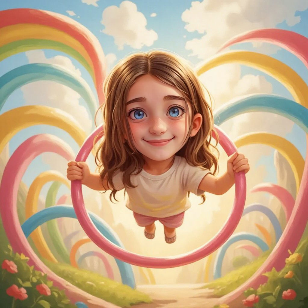 Juliette flying through hoops and over rainbows