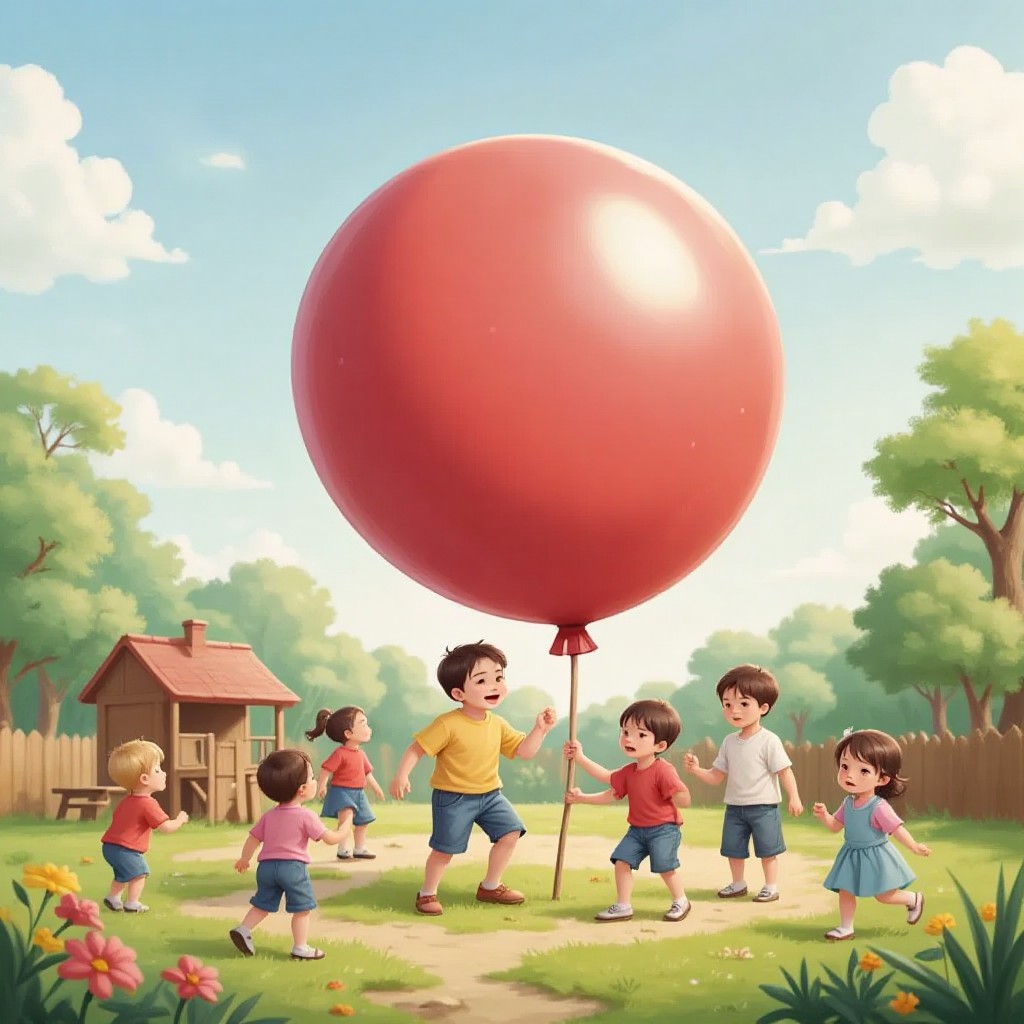 A large balloon wobbling on a playground with children around