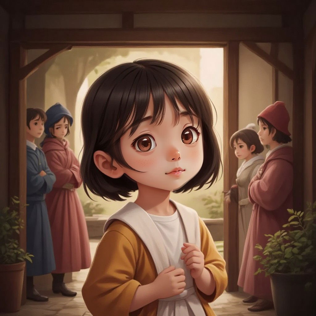 Chelle standing in awe inside an old house, observing people in historical clothing