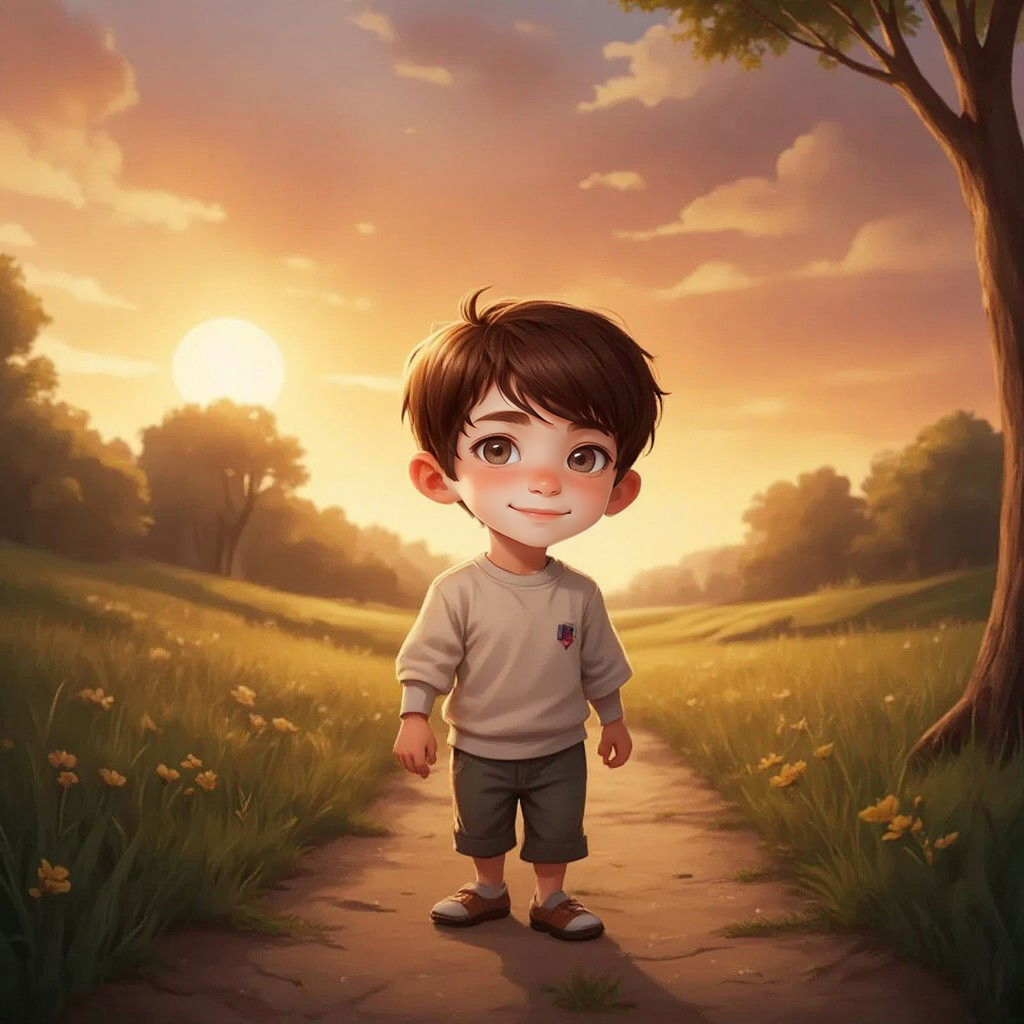 Jase walking on a path as the sun sets, looking content