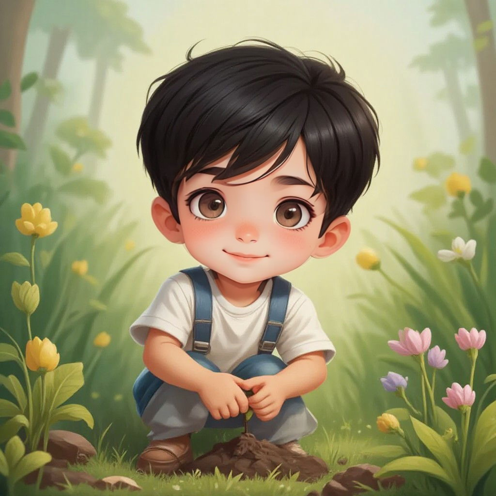 Siraj with a determined expression, planting the final seed in his garden