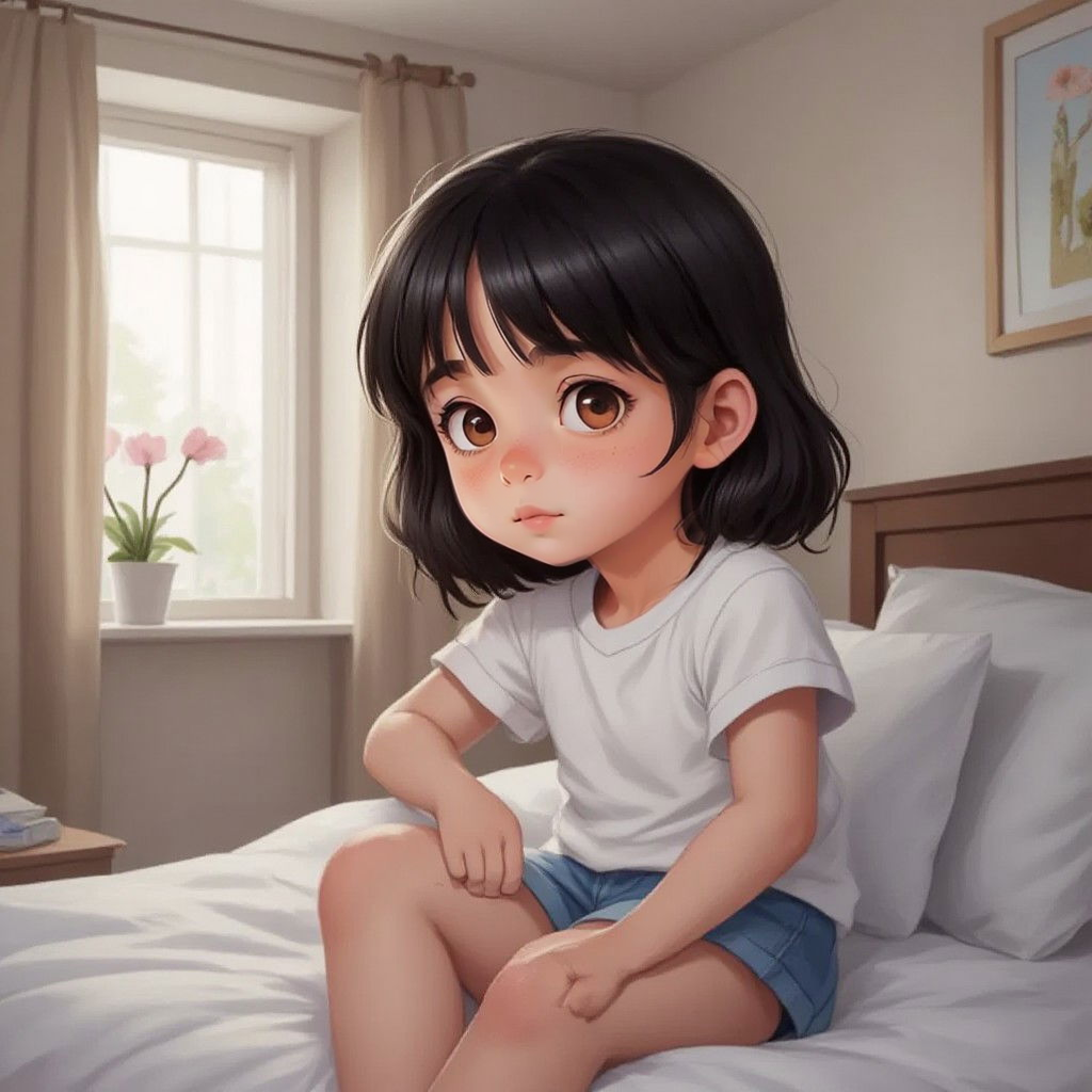 Barbara sitting on her bed, listening to her parents with a thoughtful expression