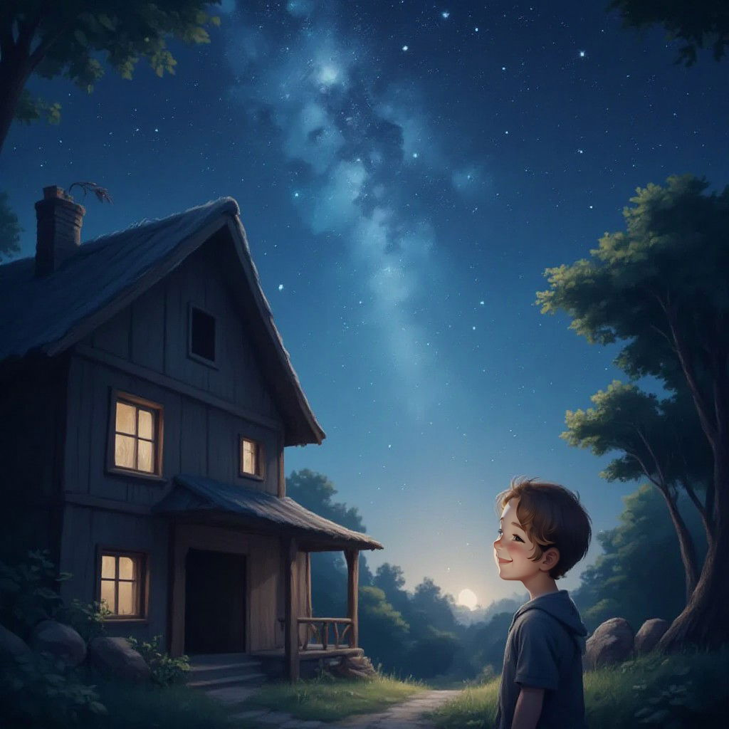 Joel looking up at the starry sky outside the inn