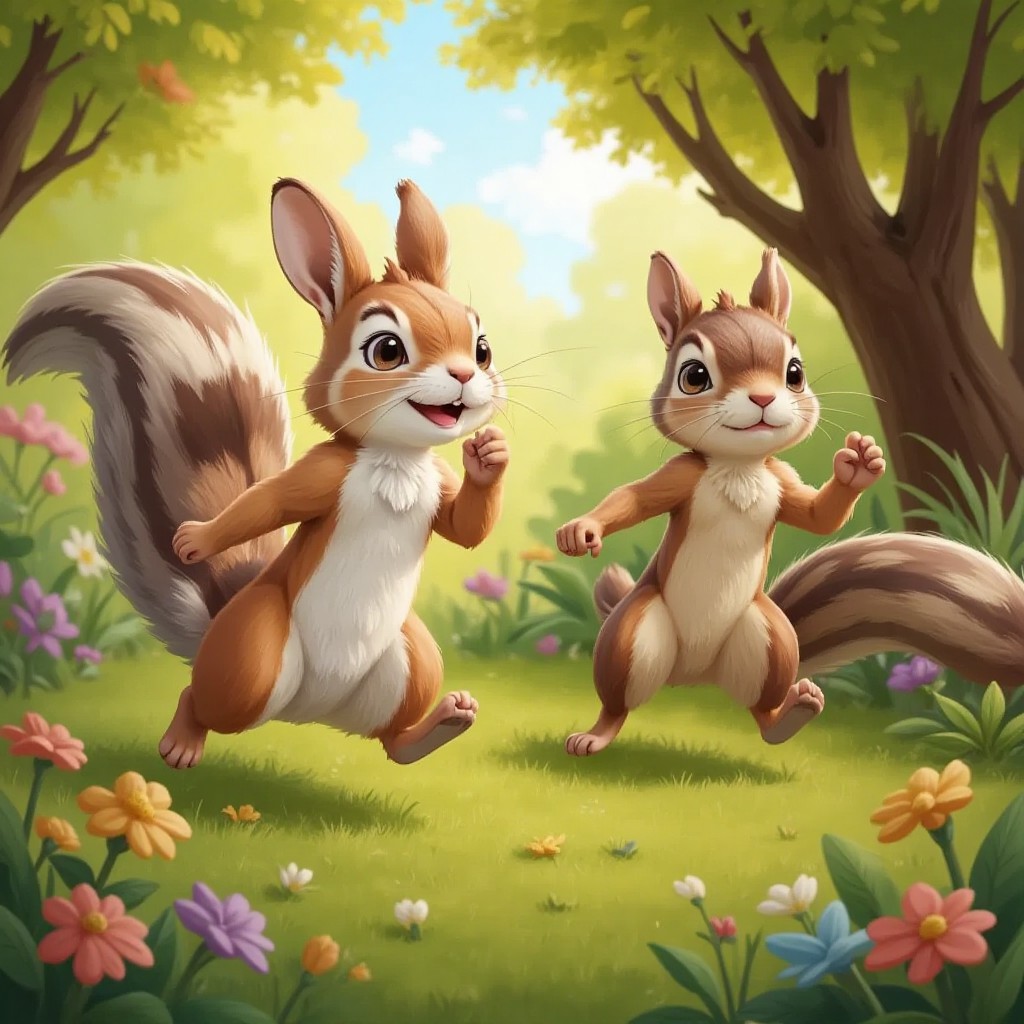 A grateful rabbit and a determined squirrel continuing the race together, ignoring the snake's hissing remarks.