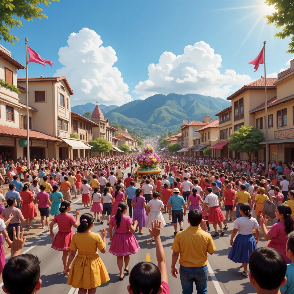 A historical depiction of people in Baguio celebrating Panagbenga in 1995, with a backdrop of symbolic unity and hope.