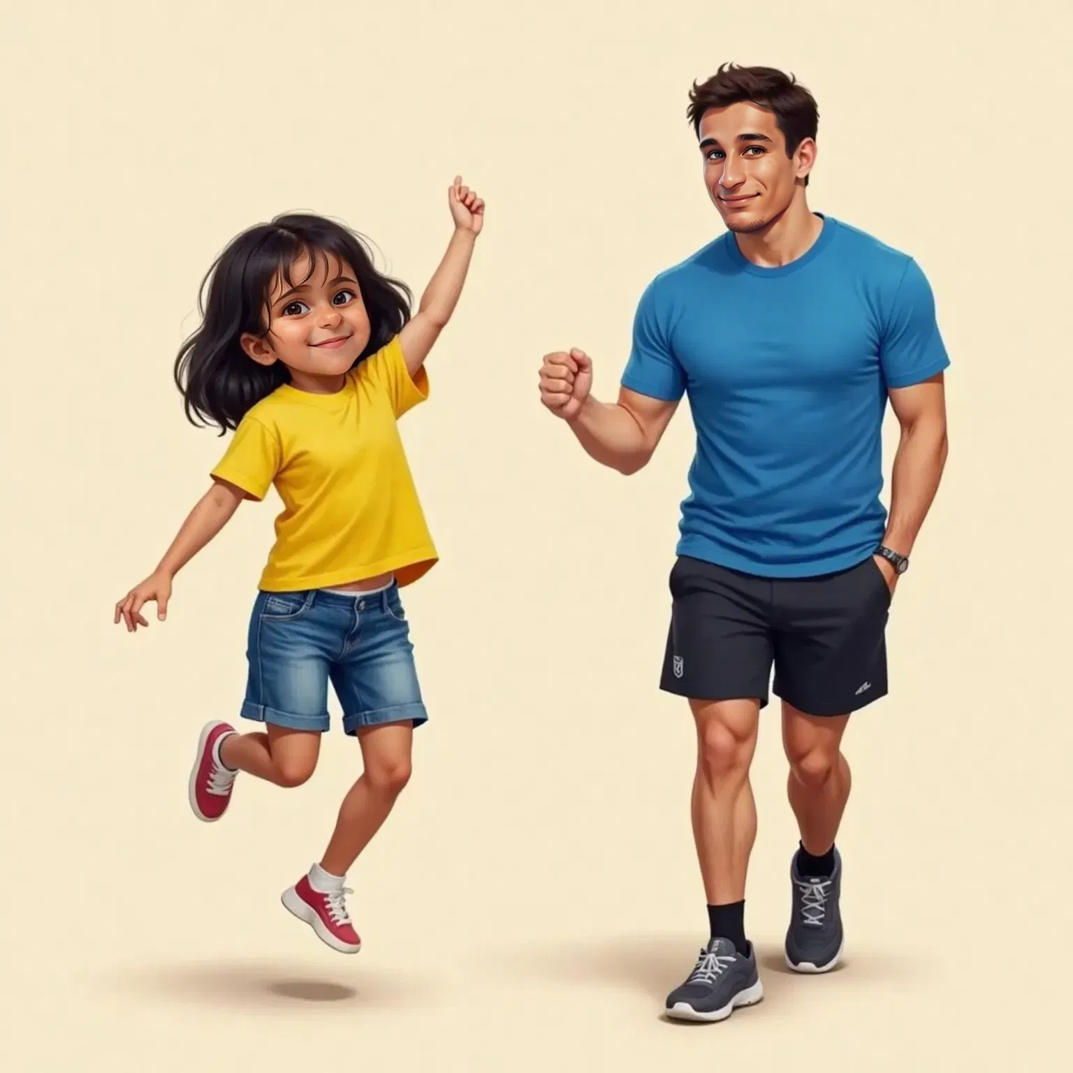 Mia jumping up and down with excitement, Uncle Dejan joining in a victory dance