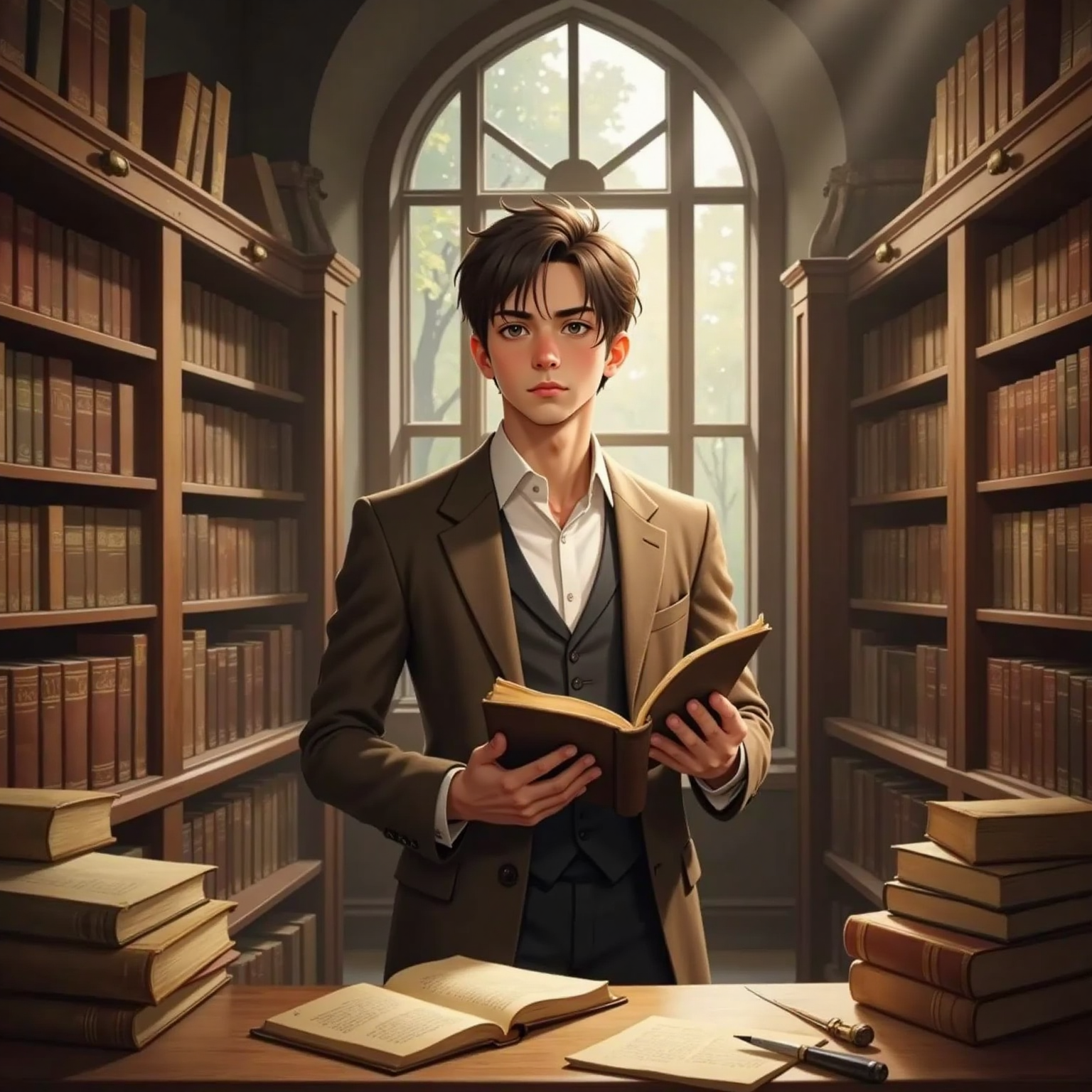 Rockefeller age 16 in an old library