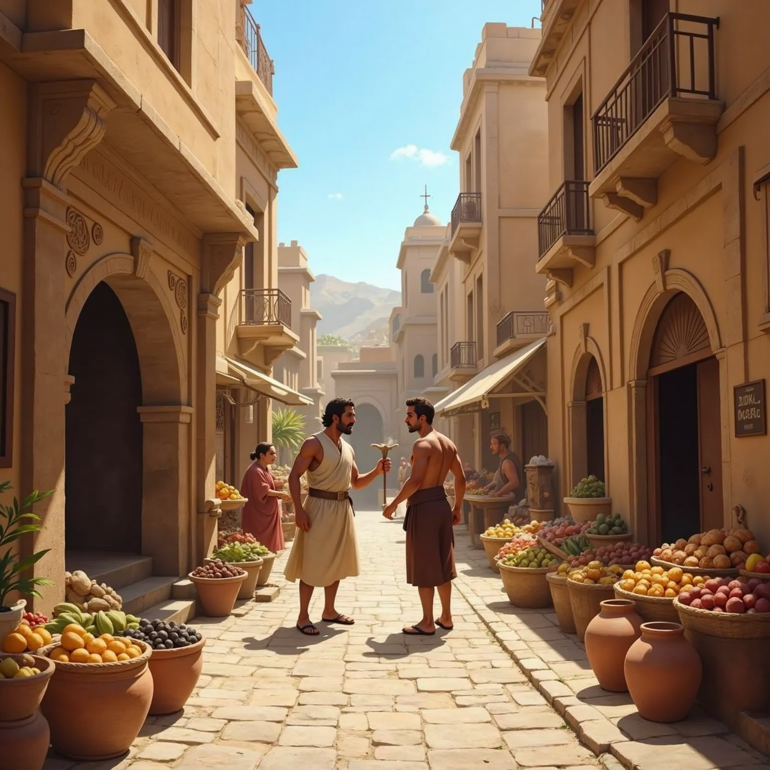 ancient jew city, two men fighting on the streets