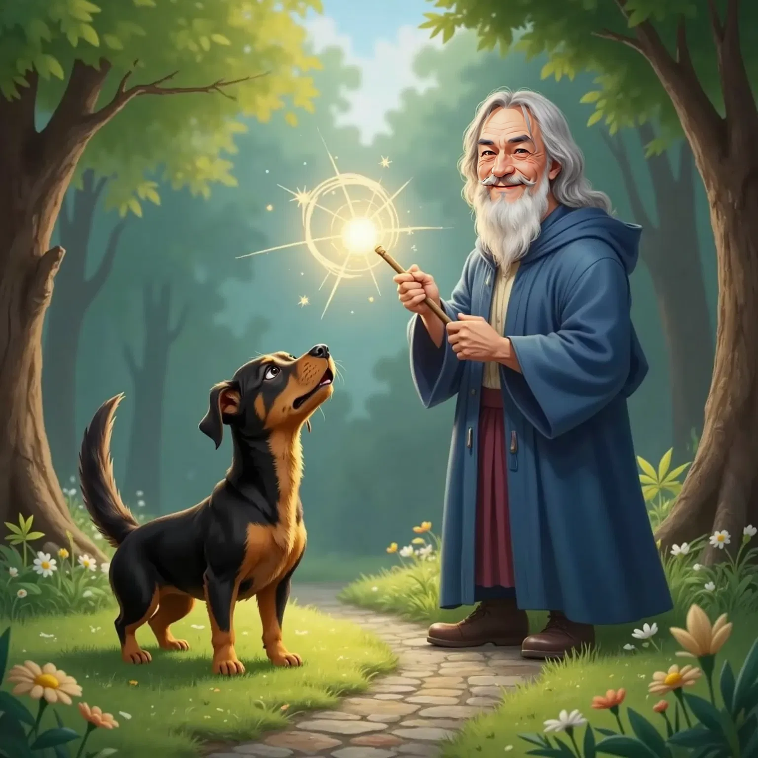 Monty Barko looking surprised as a flash of light hits his throat, the wizard smiling