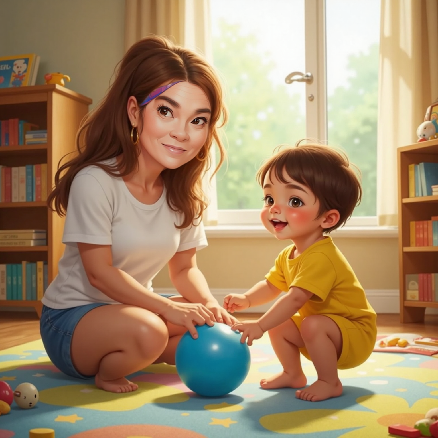 On a sunny nursery floor, Vamika rolls a blue ball that gently taps John Jr’s knees. Laughing, he pushes the ball back toward her, both faces glowing with the lesson of karma.