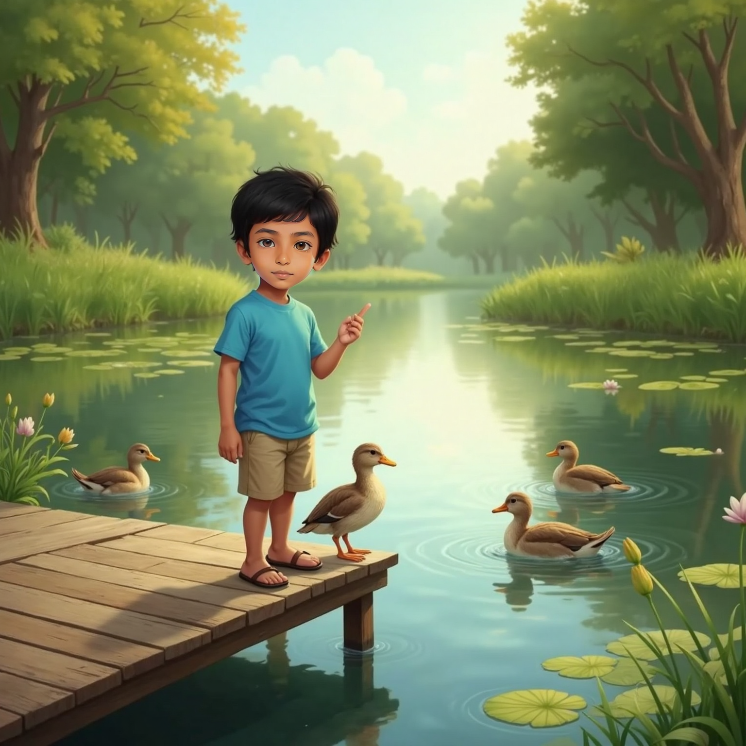 At the calm pond on a breezy morning, Siva Avaneesh stands on the wooden dock counting nine ducks gliding across rippled water. Soft sunlight dances on green lily pads and the birds’ lifting wings.