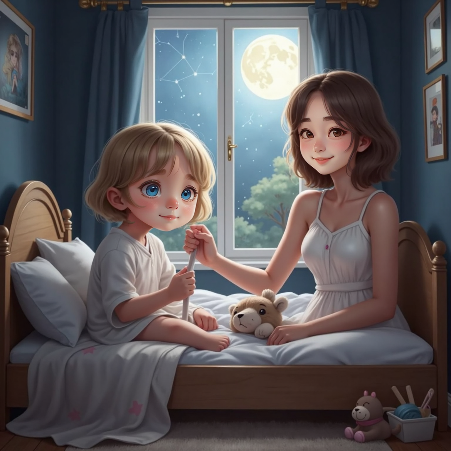 Silver moonlight through the window glints on Ivy snuggled by Joey’s side. Mama slides her hand over their heads, pretending to pass invisible reins as they drift in their small wooden bed.