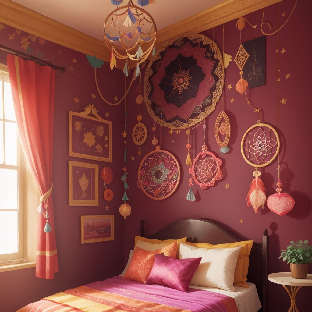 The Dream Wall adorned with vibrant and imaginative dream catchers