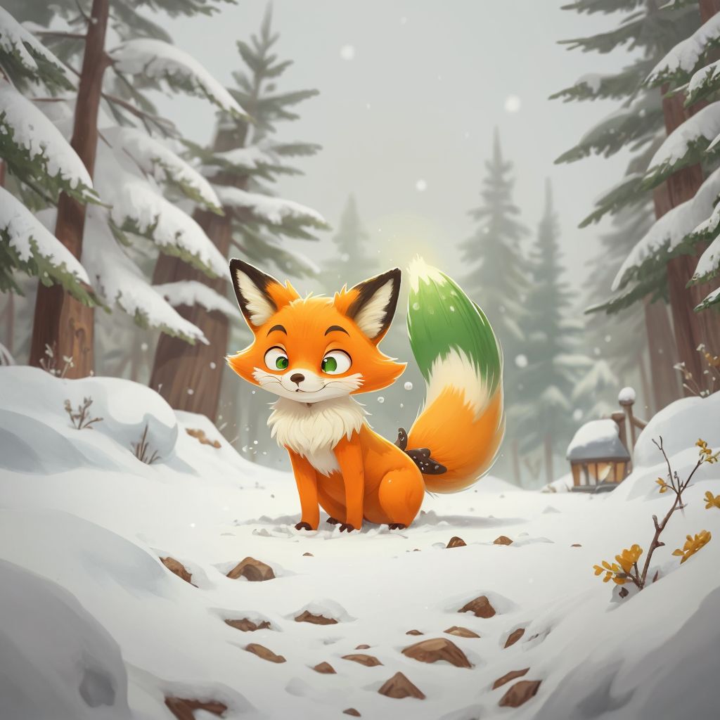 Little Fox looking worried while searching for a missing star in the snow