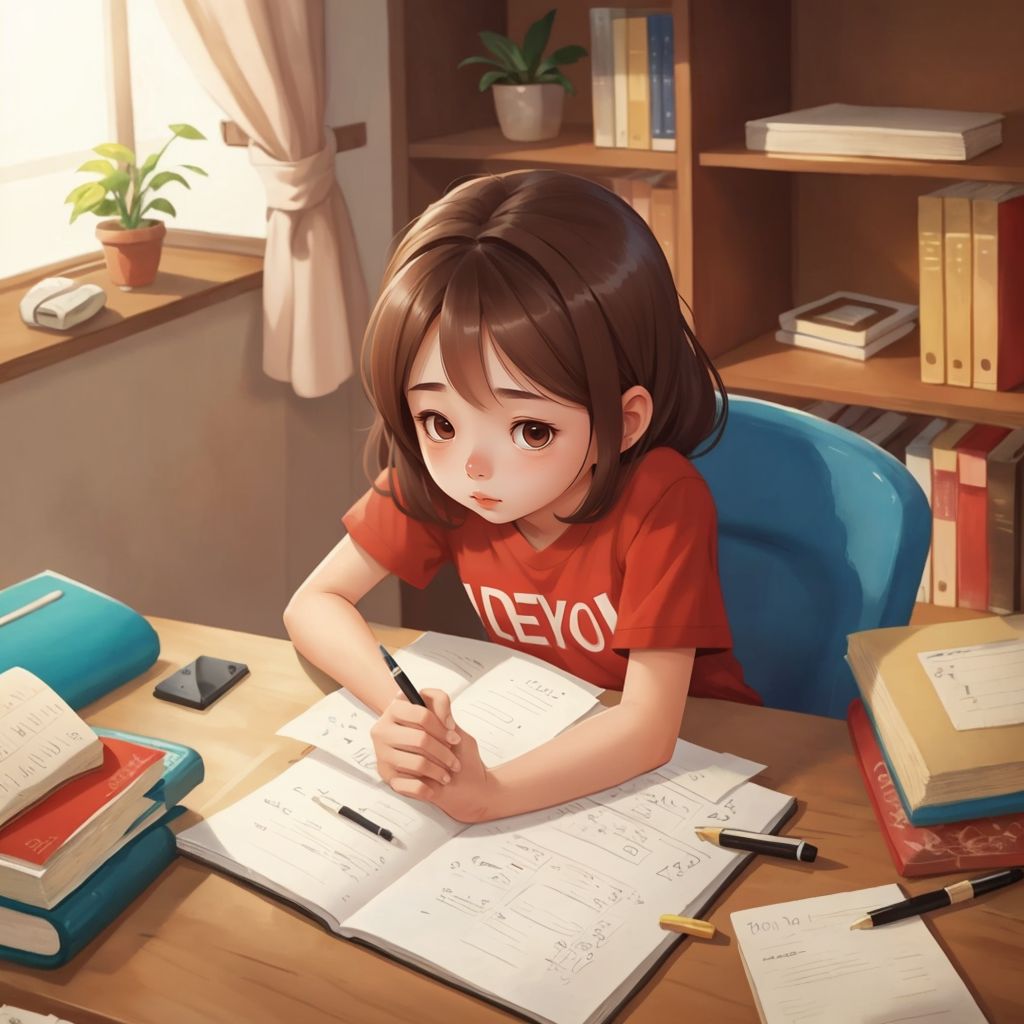 Zia sitting at a desk, writing in a journal with a determined look on her face