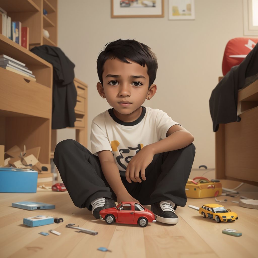 Adam looking remorseful while holding a broken toy car