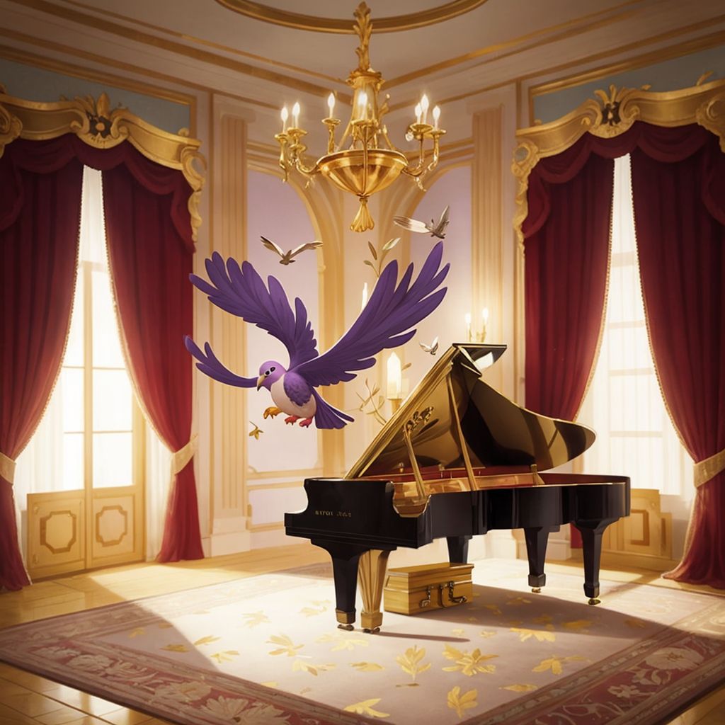 Piout inspecting a grand piano in the opera house, with a hidden compartment visible