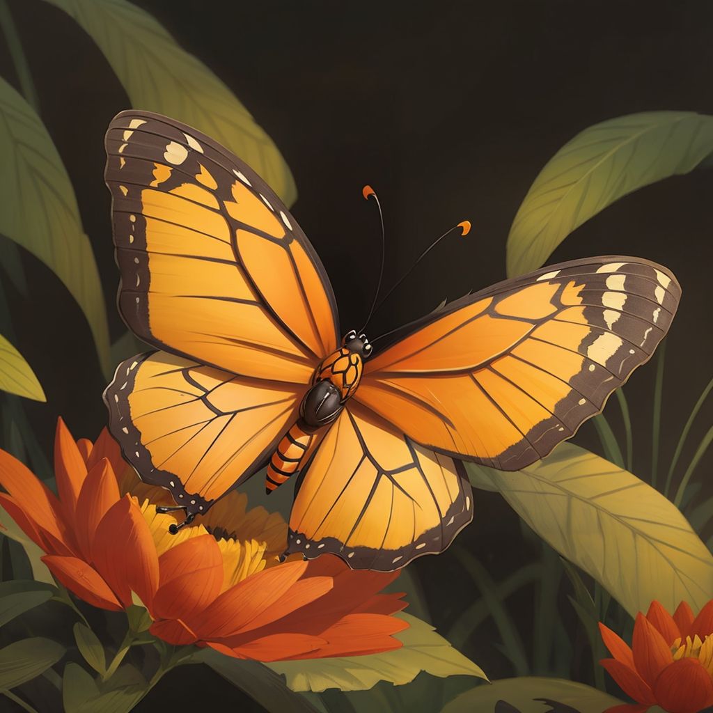 Luna the monarch butterfly with a determined expression, listening to Sage, an older monarch with faded wings, in a barren field.
