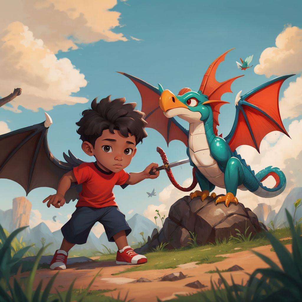 Jeremiah Johnikin cutting rope with his sword while the Dragon spreads its wings, ready to take flight.