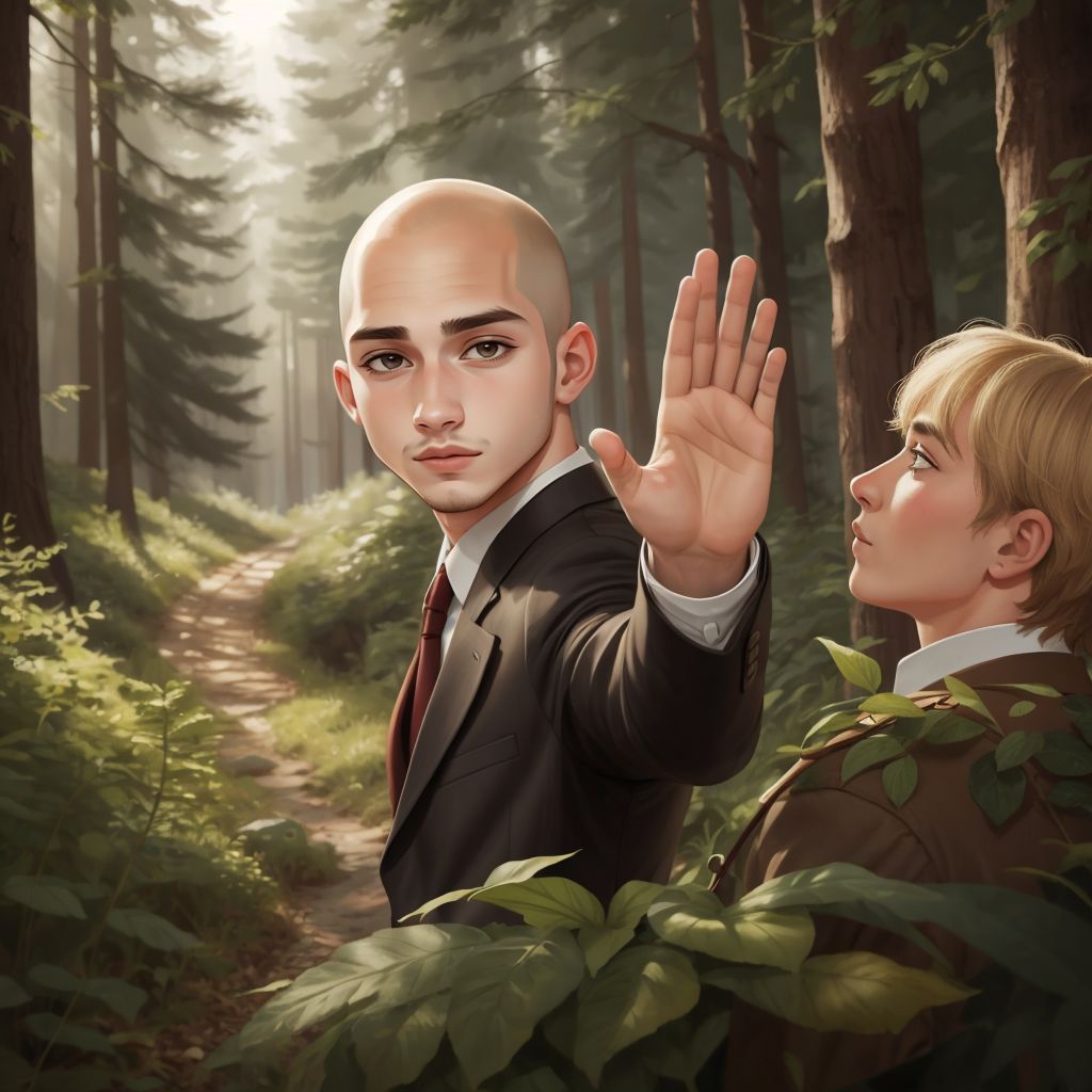 Adam waving goodbye to Sammy at the edge of the forest, with a happy expression on his face.