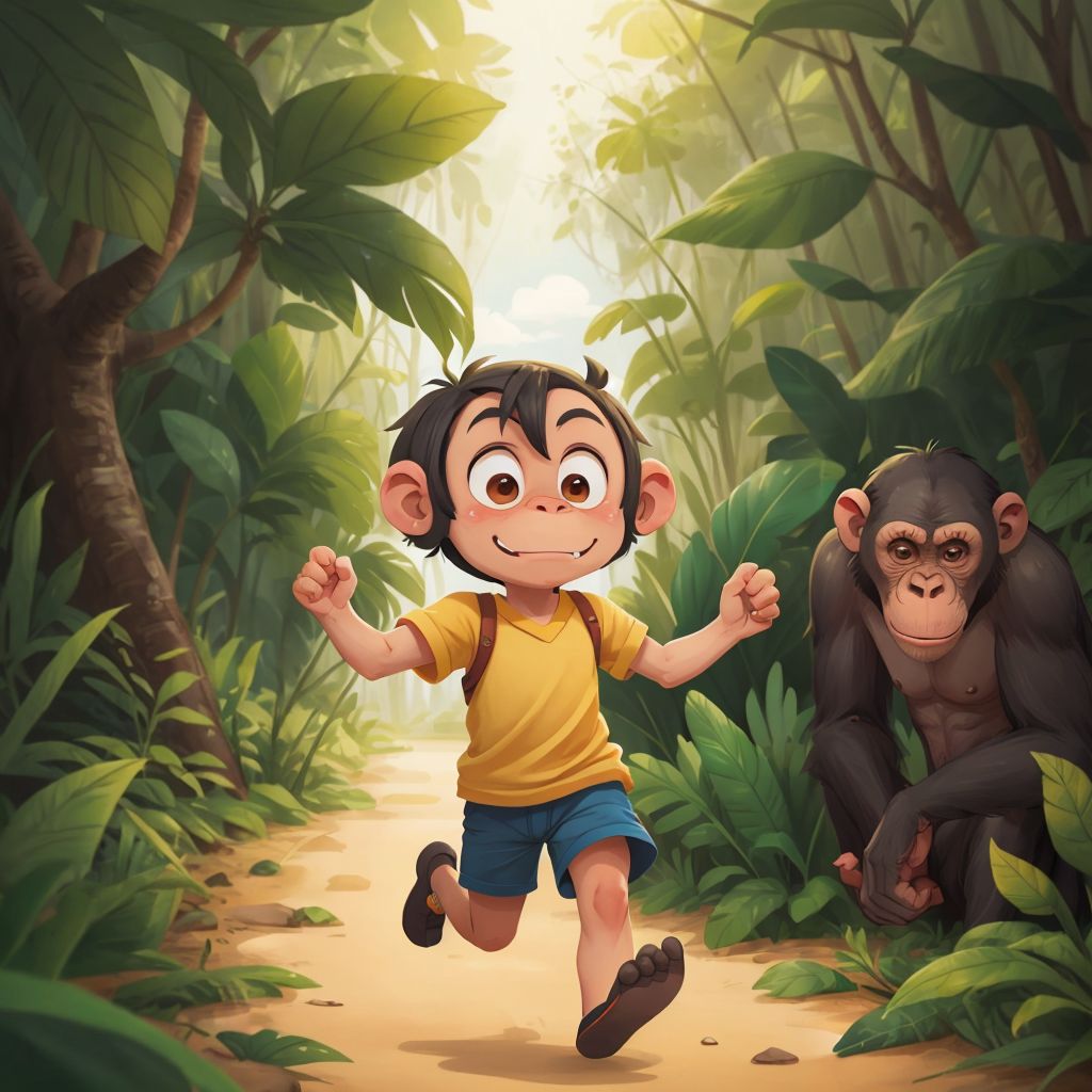 Opie crying and running towards their mama chimpanzee in the jungle.