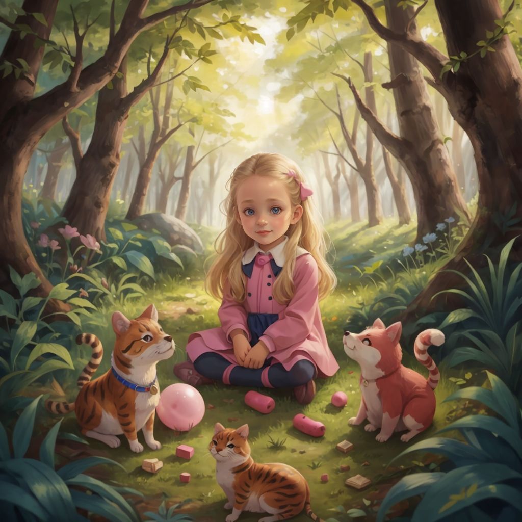 Аліса and her animal friends playing in a forest clearing