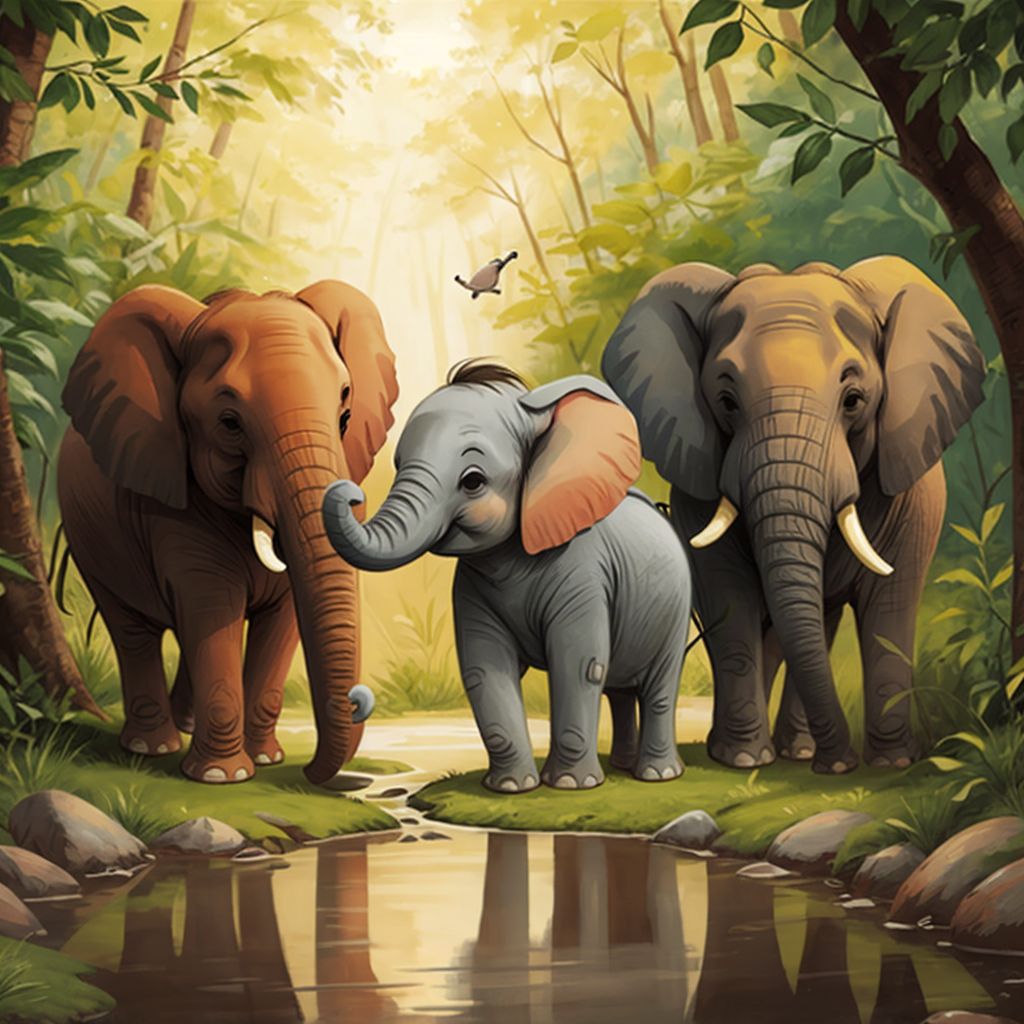 Nalu reuniting with his elephant family near a stream