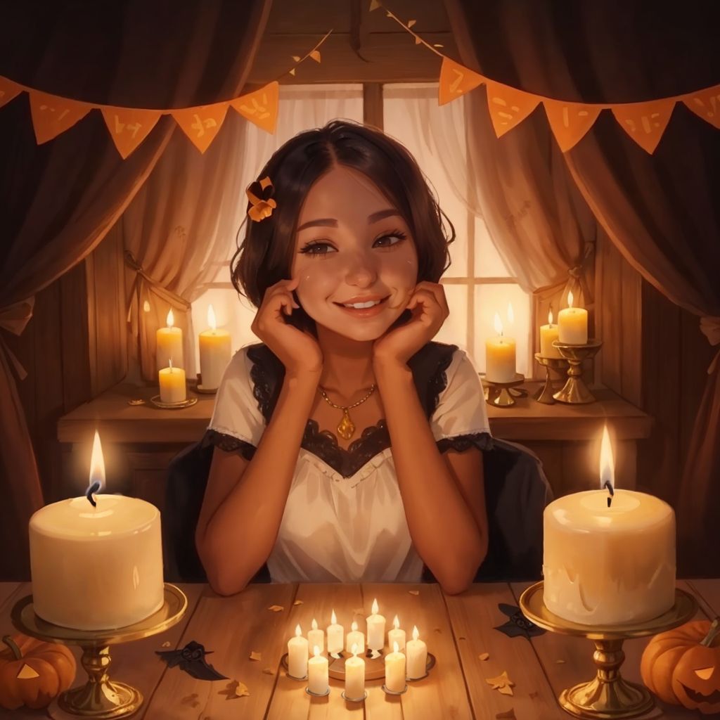 May Joshua at a candle party, smiling proudly with candles displayed around her