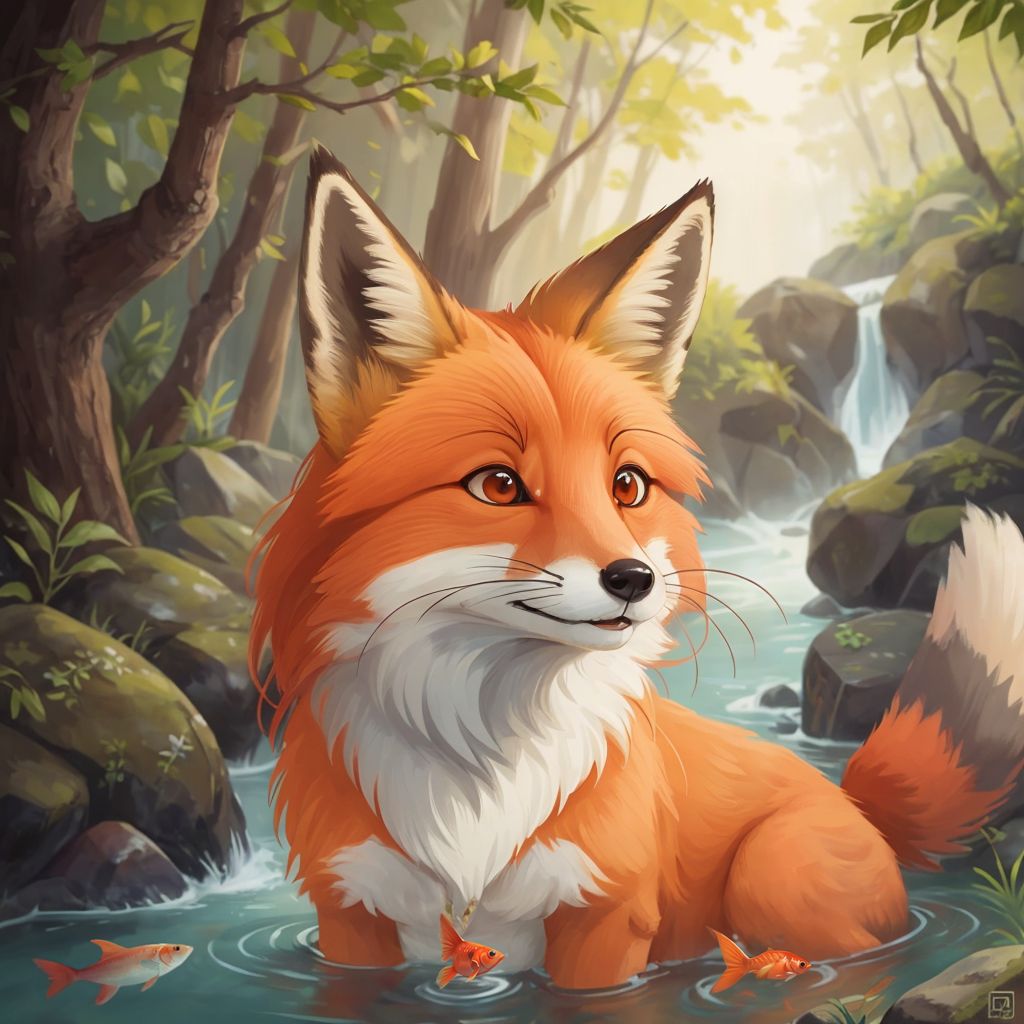 Felix the fox forgiving another animal and discovering a hidden stream filled with fish.