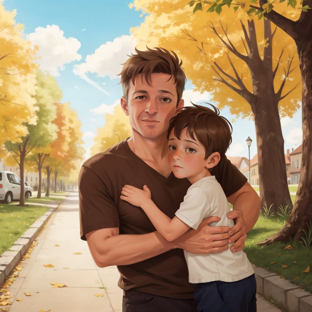 Arthur embracing Tommy tightly, both looking relieved in a sunny park setting