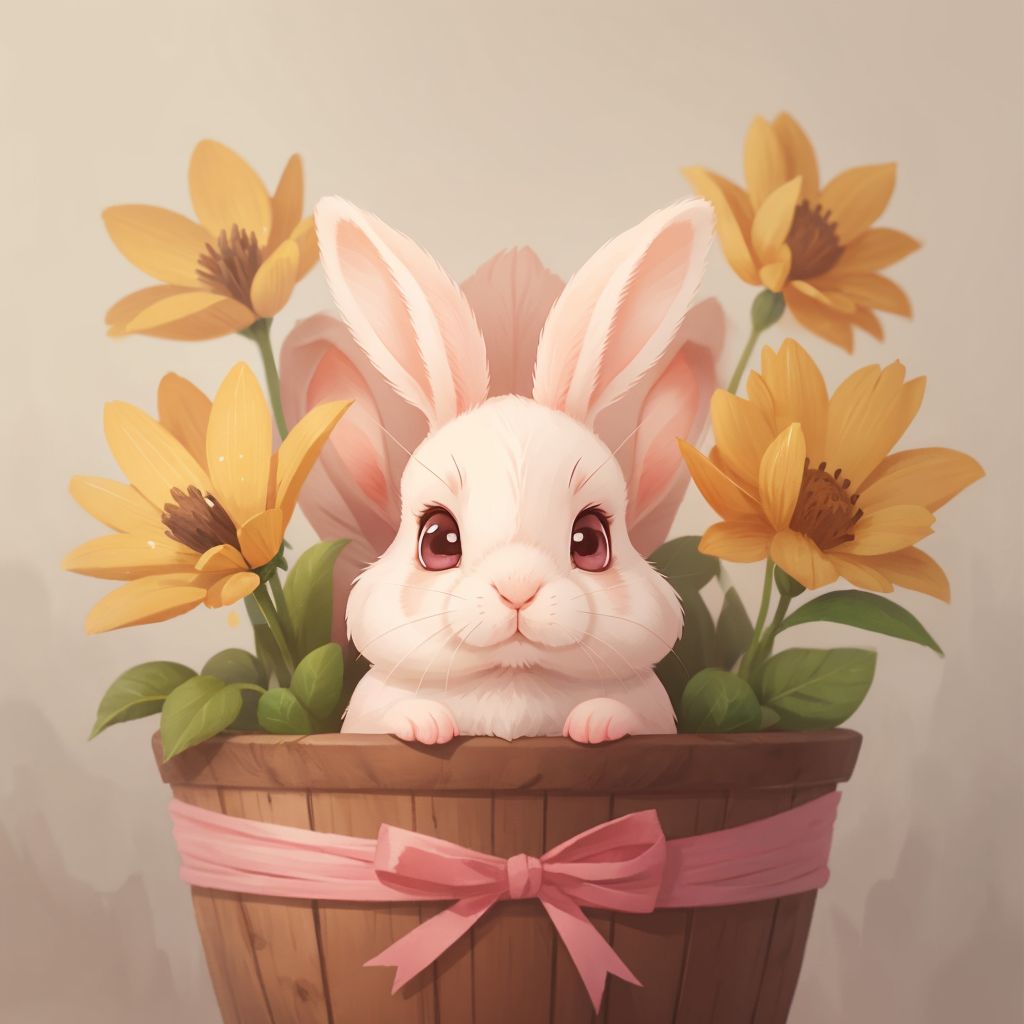 Bonnie Bunny in a bright future with sparkling inventions, surrounded by friendly faces.