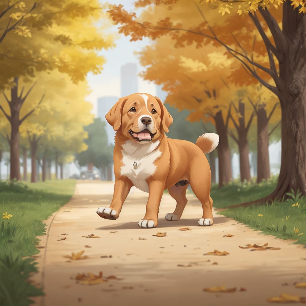 Sparky, the golden retriever, happily wagging his tail during a walk in the park