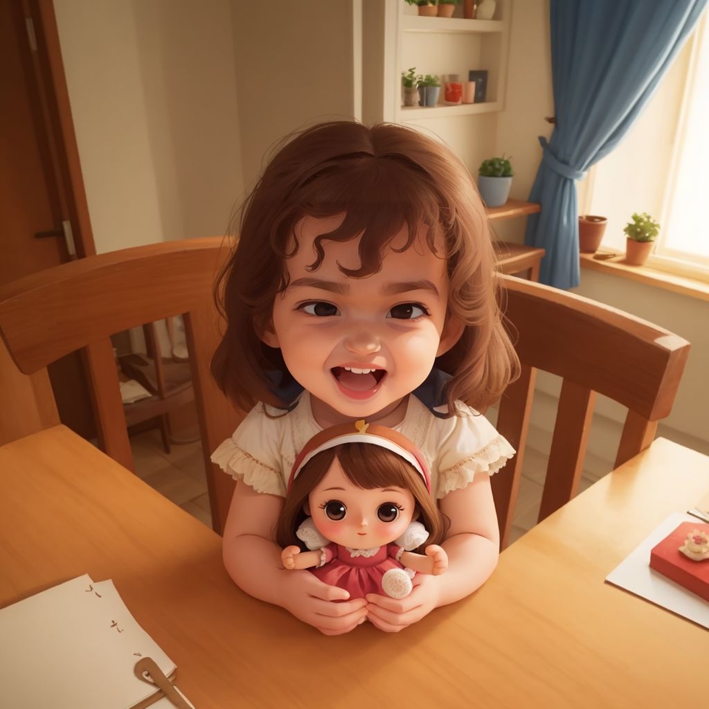 Hiba holding a beautiful handmade doll given by Grandmother Maima