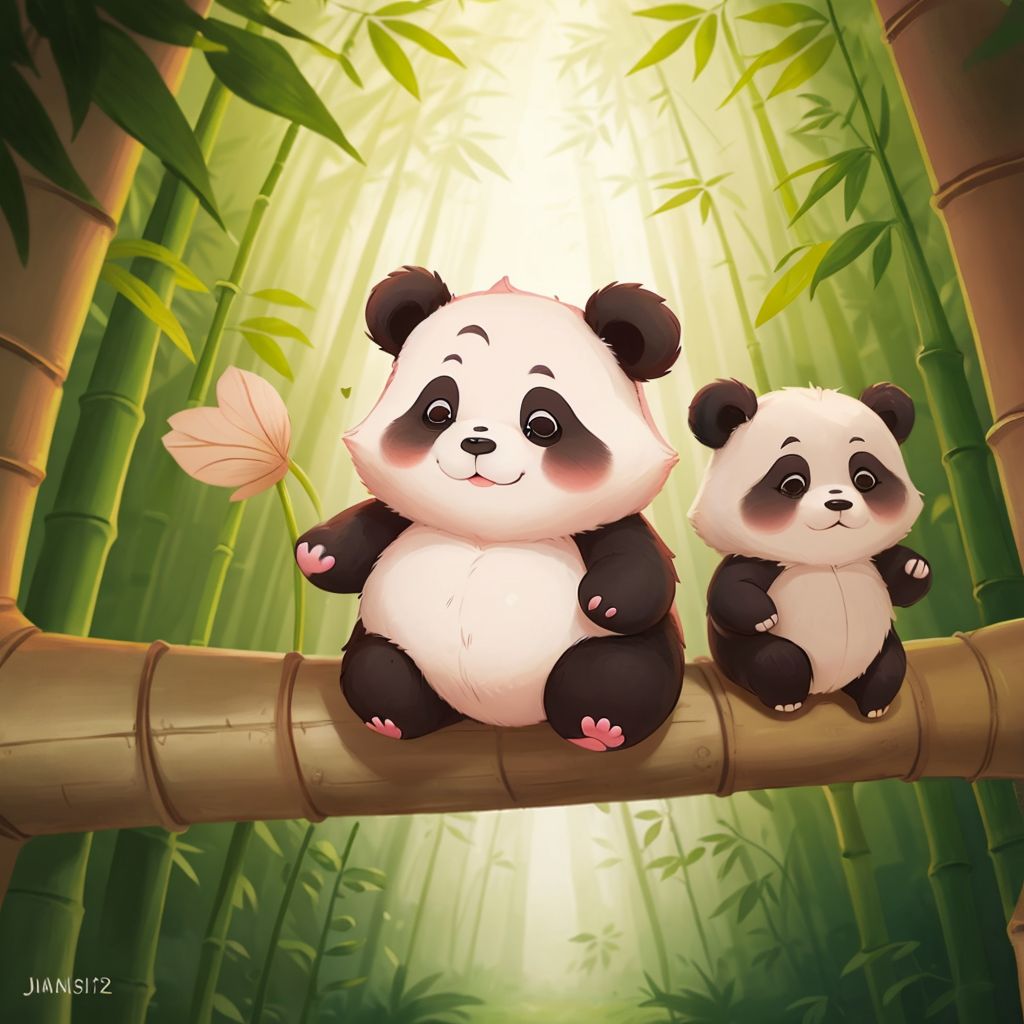 Polly Panda skipping and hopping joyfully back to her siblings in the bamboo forest