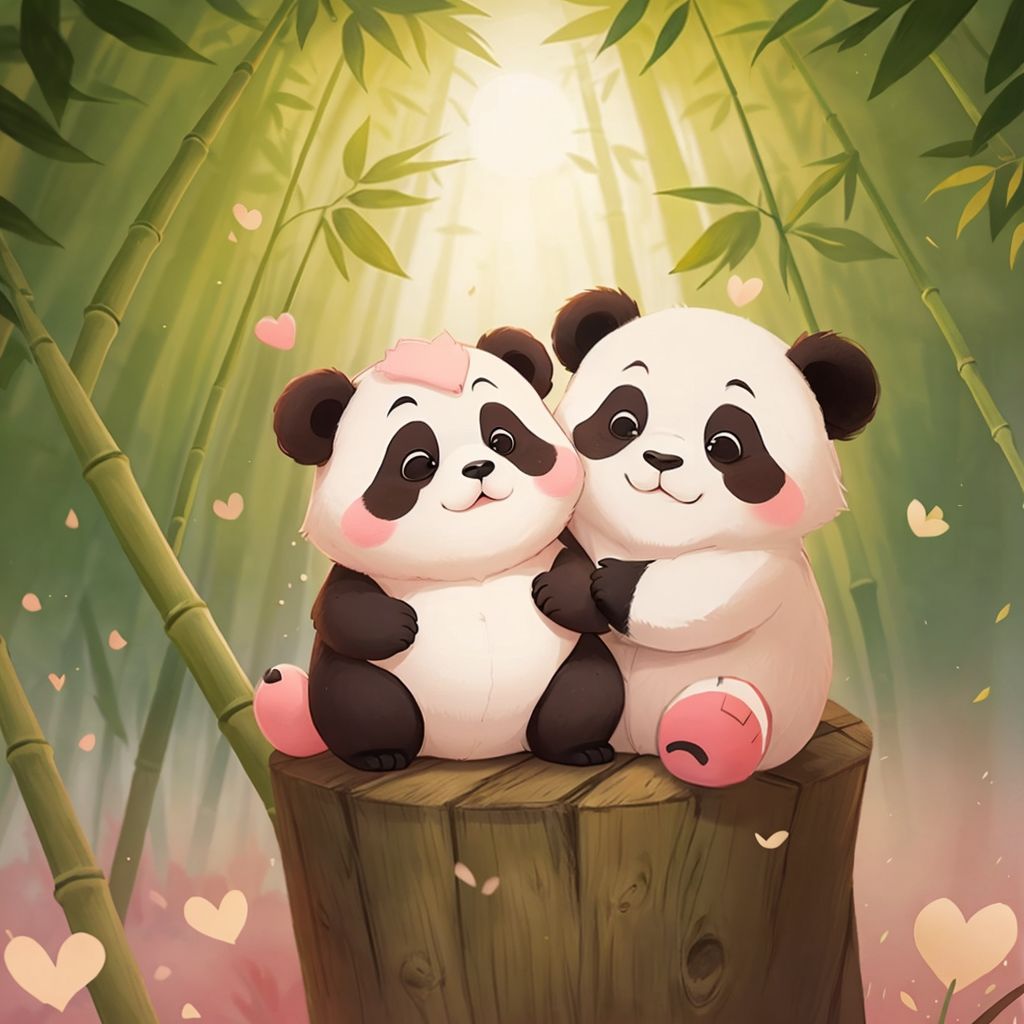 Polly Panda hugging her mama, feeling warm and bright in a bamboo forest