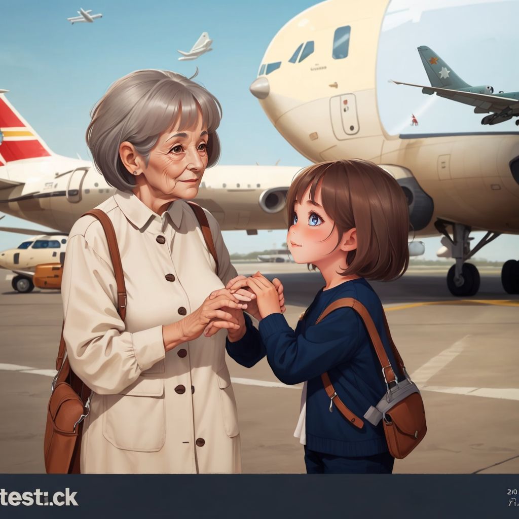 GJYSHJA hugging BESA warmly at an airport, with a plane visible in the background