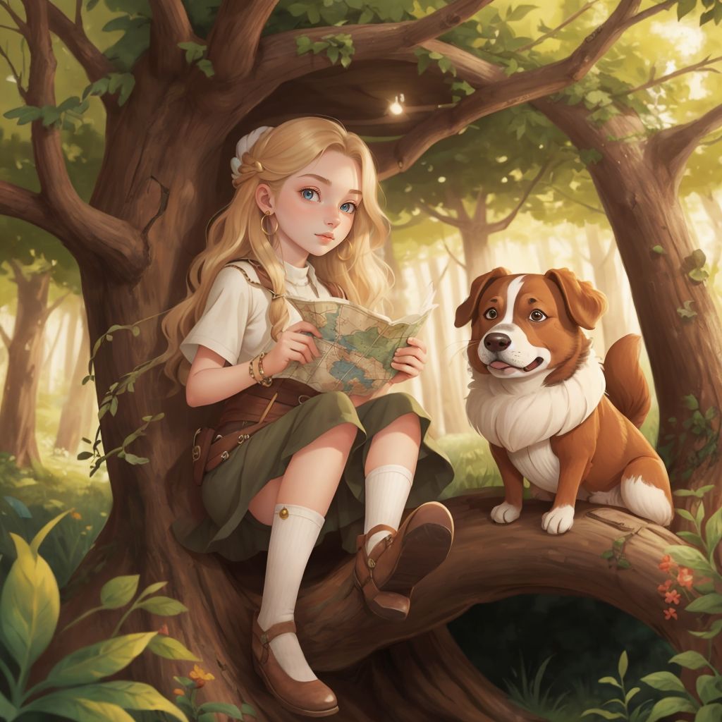 Sarah and Buzzie Too discovering a mysterious map inside a hollow tree