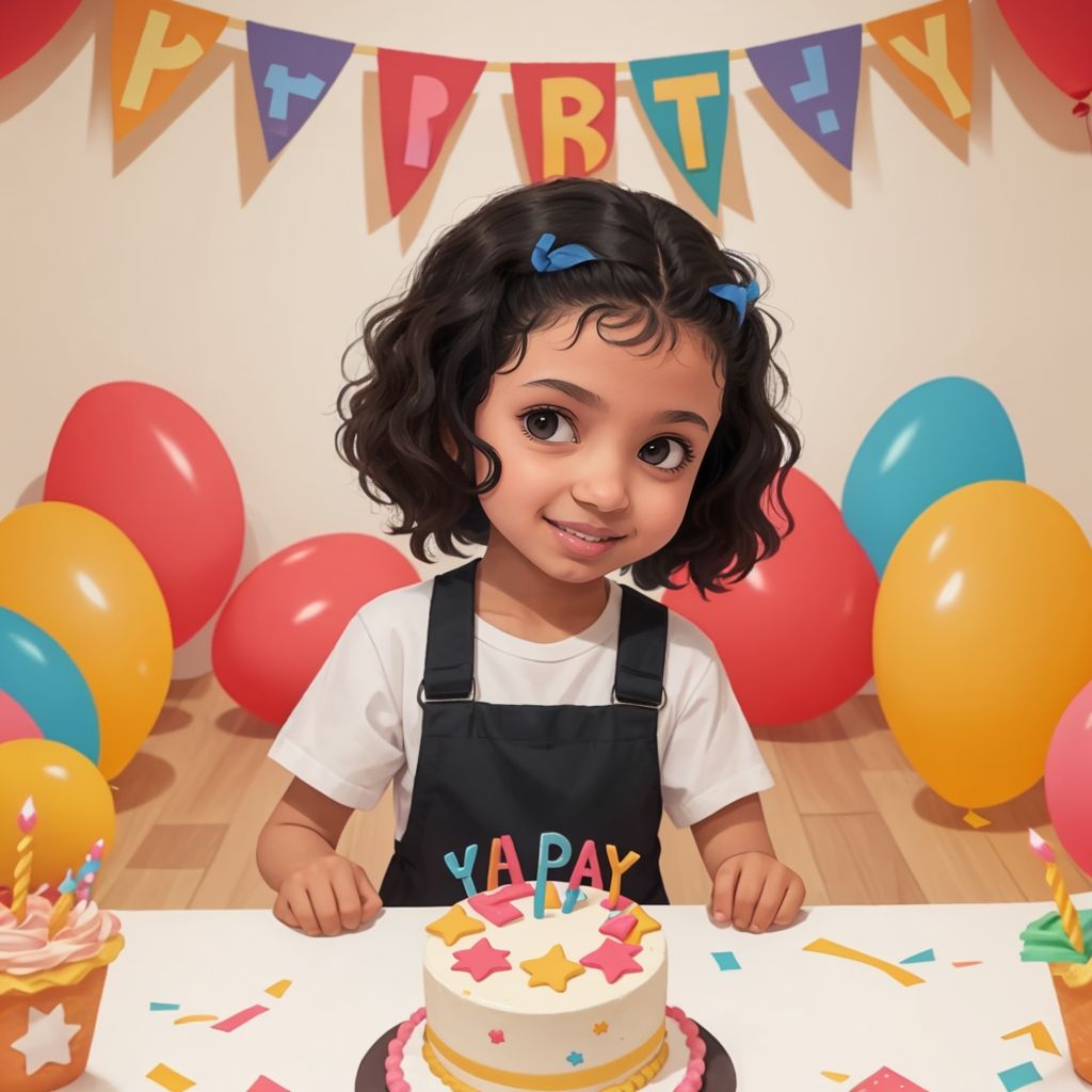 Mayar helping set up a birthday party for Saeed, looking pleased