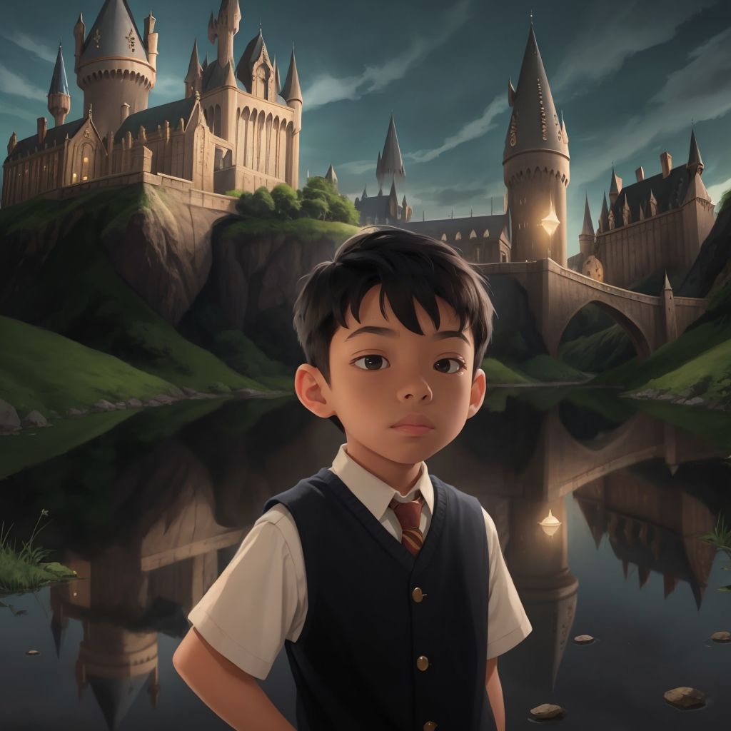 Nathan standing in front of Hogwarts, looking reflective and happy