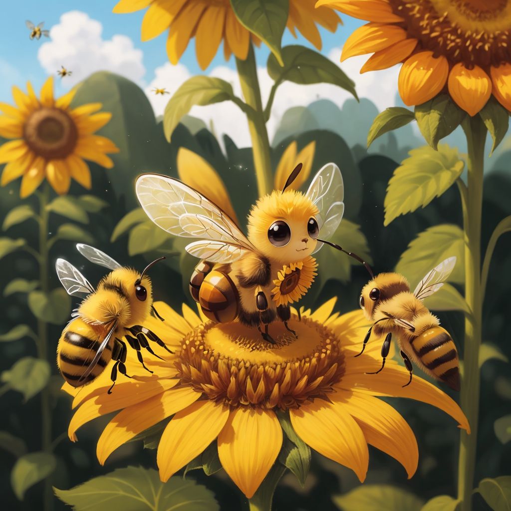 Pippa the cute little bee sharing her adventures with friends in a buzzing hive filled with laughter.