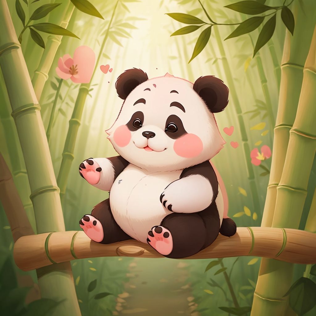 Polly Panda embracing her quirks, joyfully playing in the bamboo forest