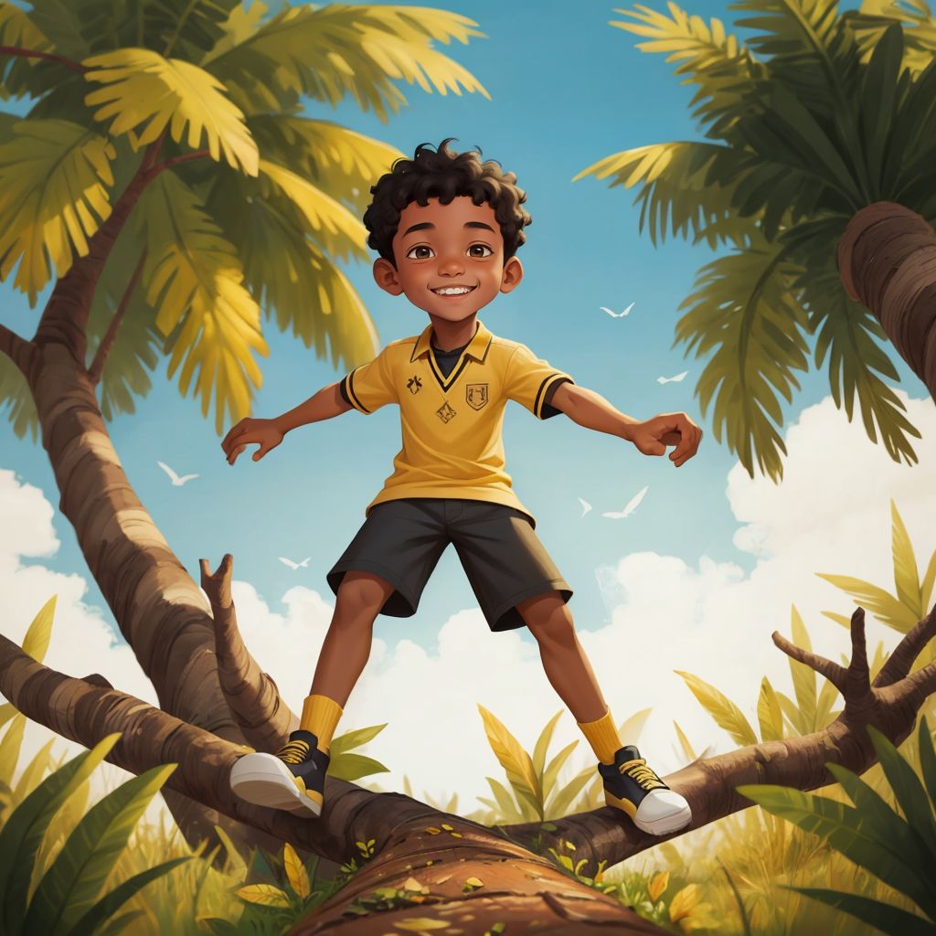 Prince Kofi smiling confidently while facing a small obstacle, such as a fallen tree branch, in the savannah.