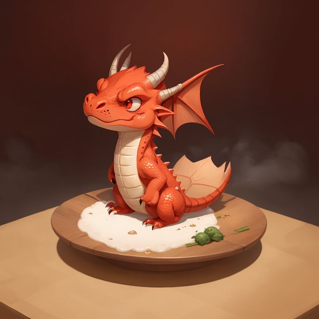 Bixi biting into a golden, crispy guo tie dumpling, with a dissatisfied expression.