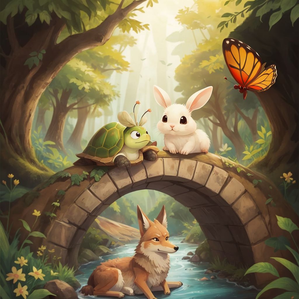 The coyote trapped in a ravine, with Lulu, Cici, and Kiki looking relieved and happy.