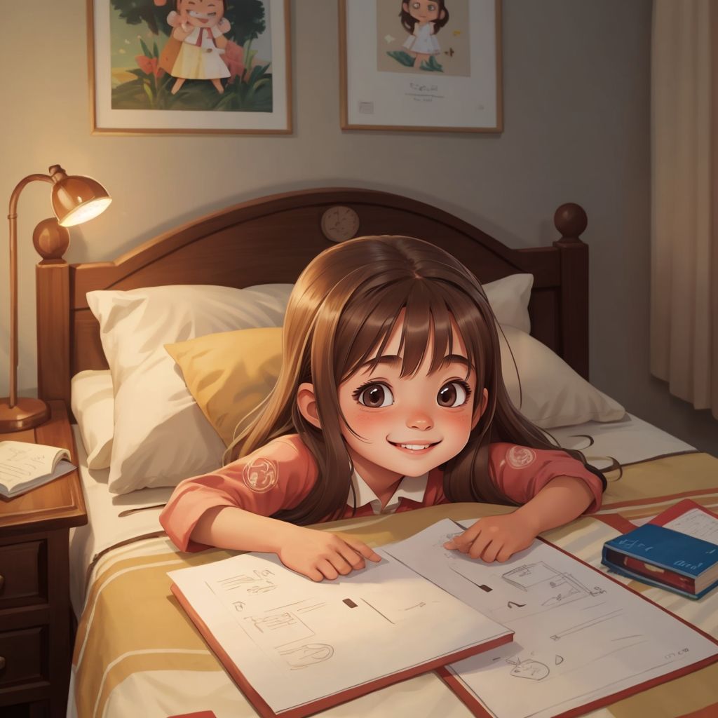 Liz lying in bed at night, looking at a list of trails with a smile