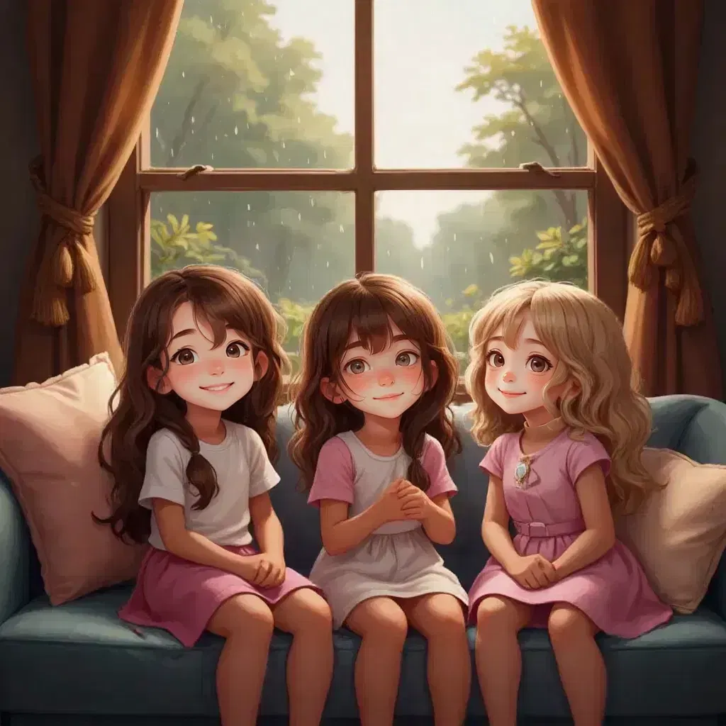 Reign, Lillie, and Jane sitting inside smiling , listening to the rain outside, talking about inner strength