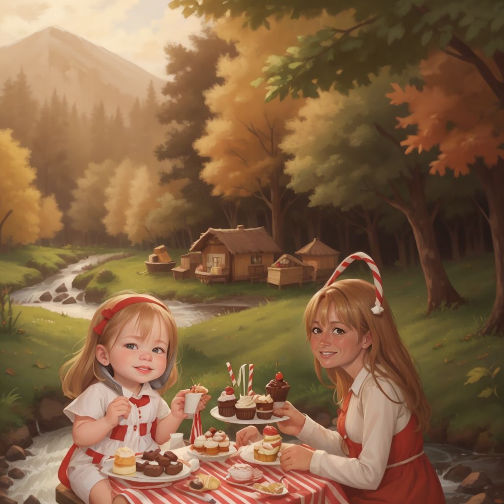 Adley and Nay-Nay having a picnic by the chocolate river with cupcakes and candy canes