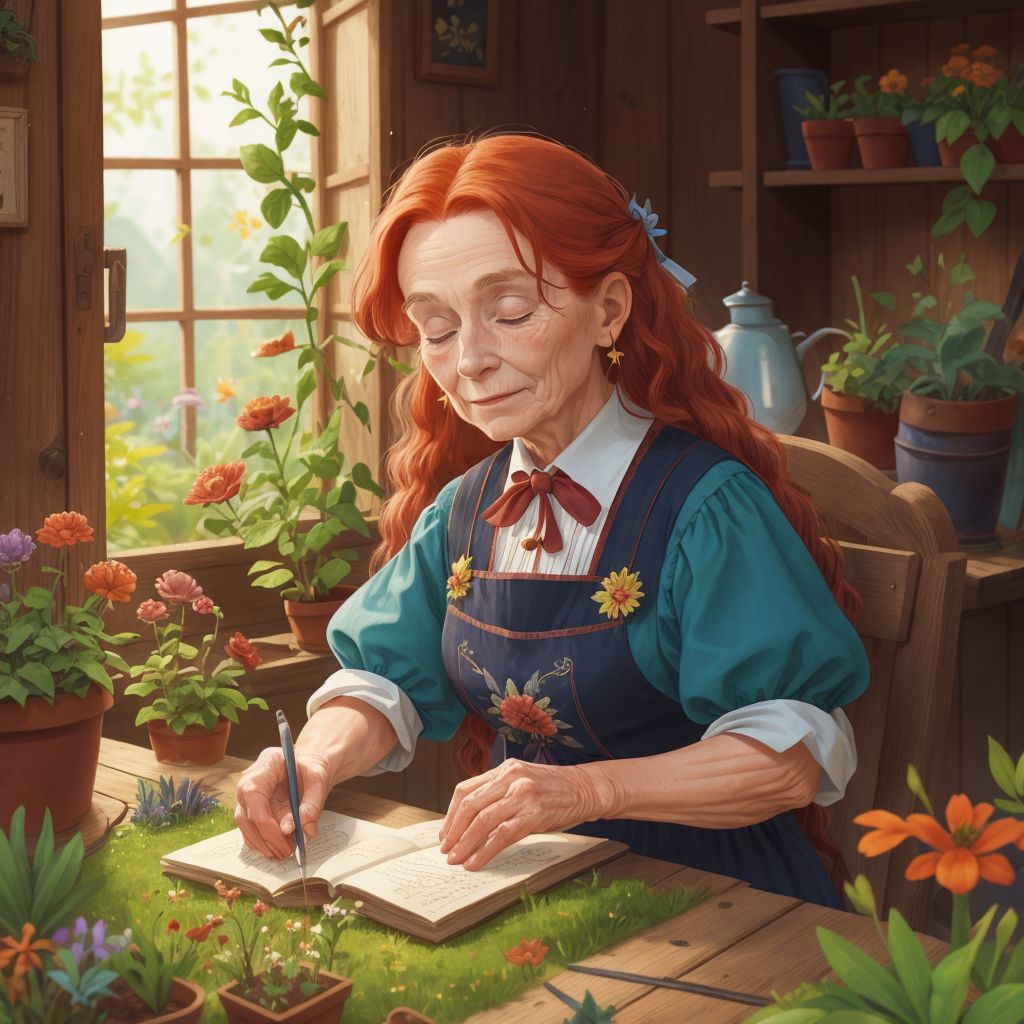 Esmerelda working in her 'Garden of Dreams', planting new magical flowers and herbs.